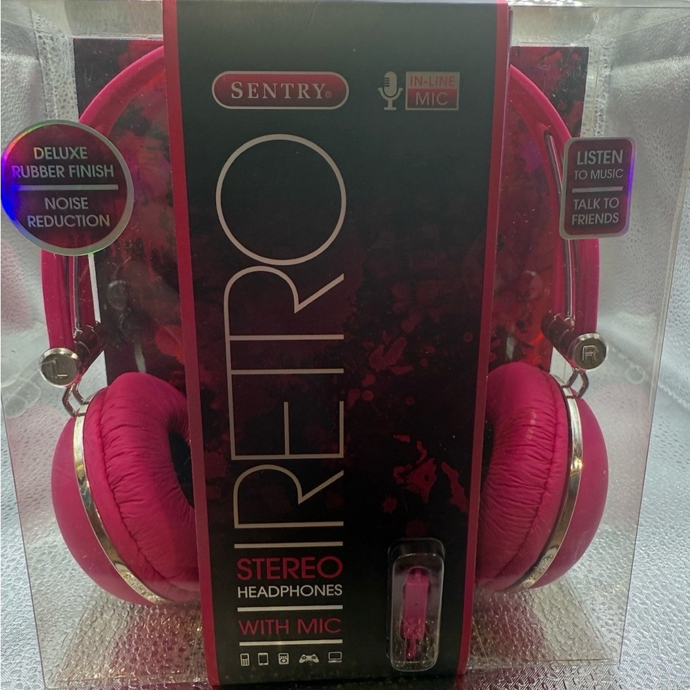 Sentry Retro Pink Headphones With Mic, WITH MIC, HM278. NEW